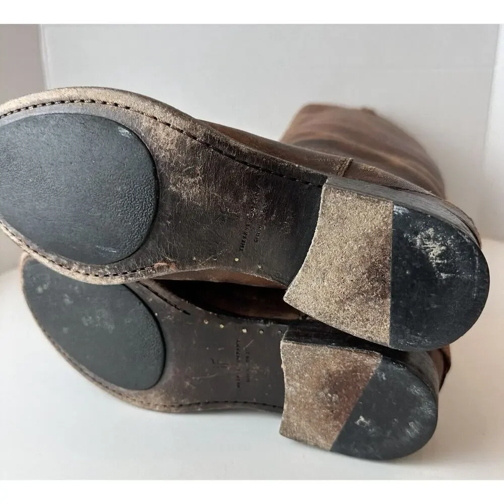 FRYE Lindsay Plate Distressed Leather Tall Riding Boots 76975 Brown Size 7 B - Picture 9 of 16